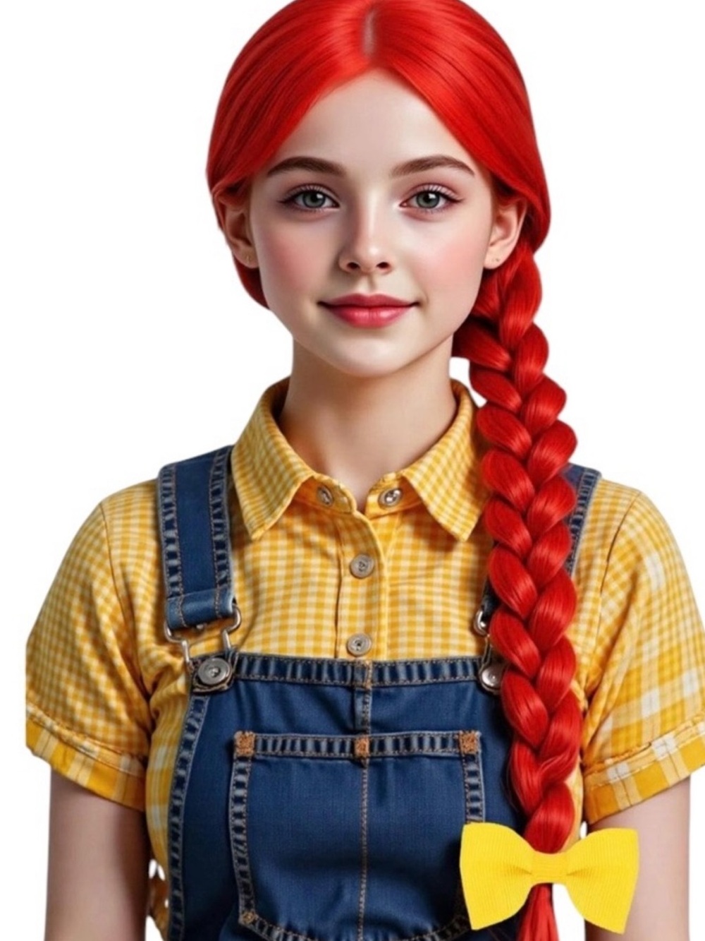 Bright Red Braided Jessie Toy Story Halloween Theater Costume Wig Yellow Bow